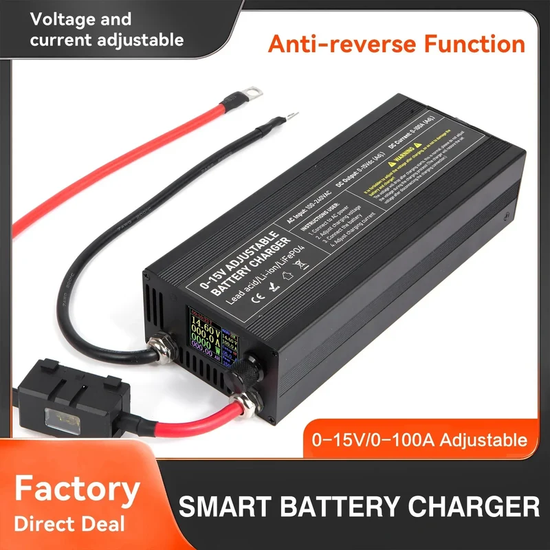 0-100V25A Lifepo4 Charger 24V48V64V72V Fast Charger Lithium Battery Charger 14.6V 100A 60A Battery Adapter Adjustable voltage