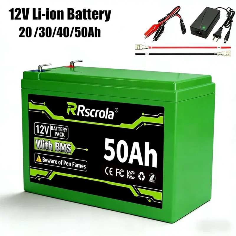 12V Li-ion Battery Pack 50Ah/40Ah/30Ah/20Ah A+ 18650 Battery Pack Long-lasting for Sprayer,Children's Toy Car,Scale,Solar Energy