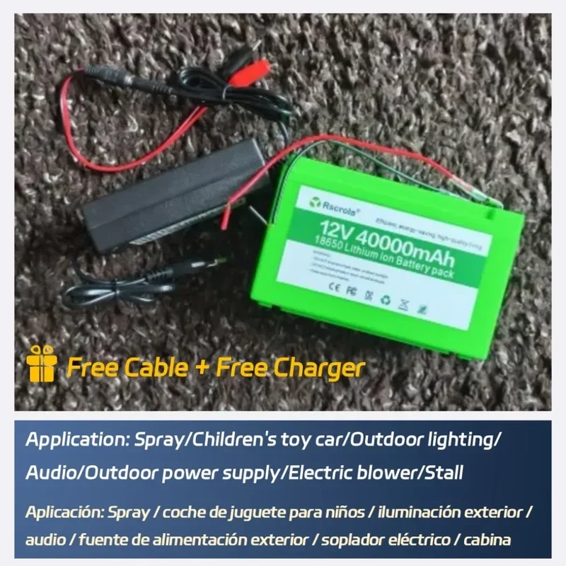 12V Li-ion Battery Pack 50Ah/40Ah/30Ah/20Ah A+ 18650 Battery Pack Long-lasting for Sprayer,Children's Toy Car,Scale,Solar Energy