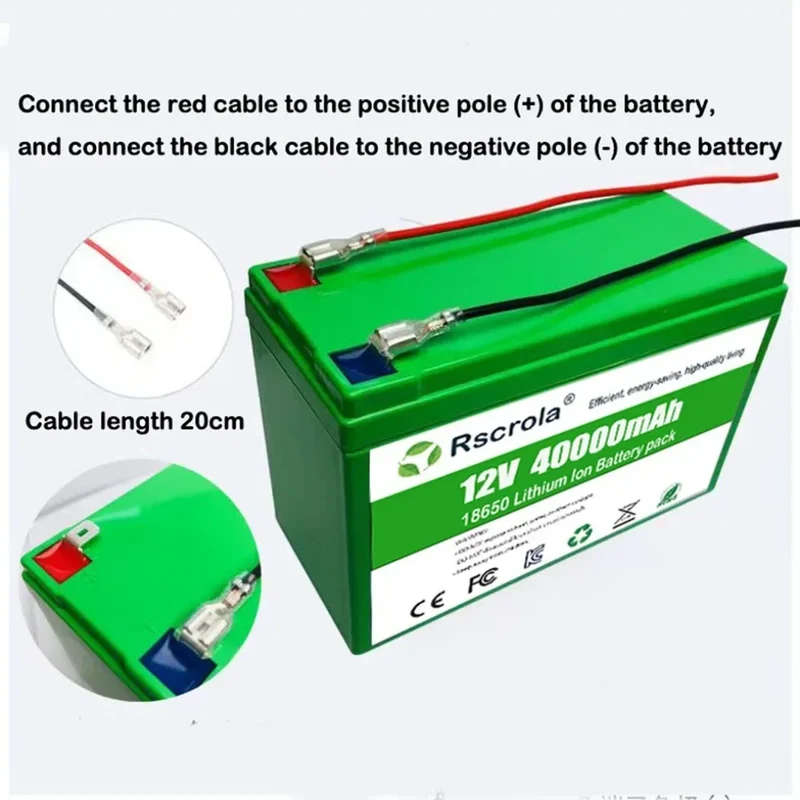 12V Li-ion Battery Pack 50Ah/40Ah/30Ah/20Ah A+ 18650 Battery Pack Long-lasting for Sprayer,Children's Toy Car,Scale,Solar Energy