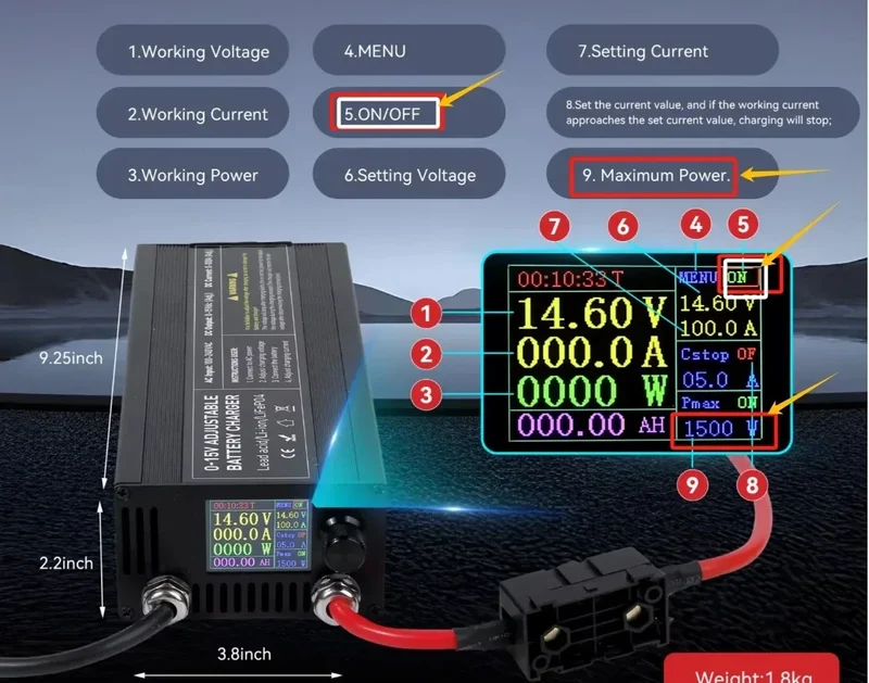 12V 60A 100Ah Solar Large Charger Current Voltage Adjustable for Lifepo4 Universal Chargers Outdoor power supply