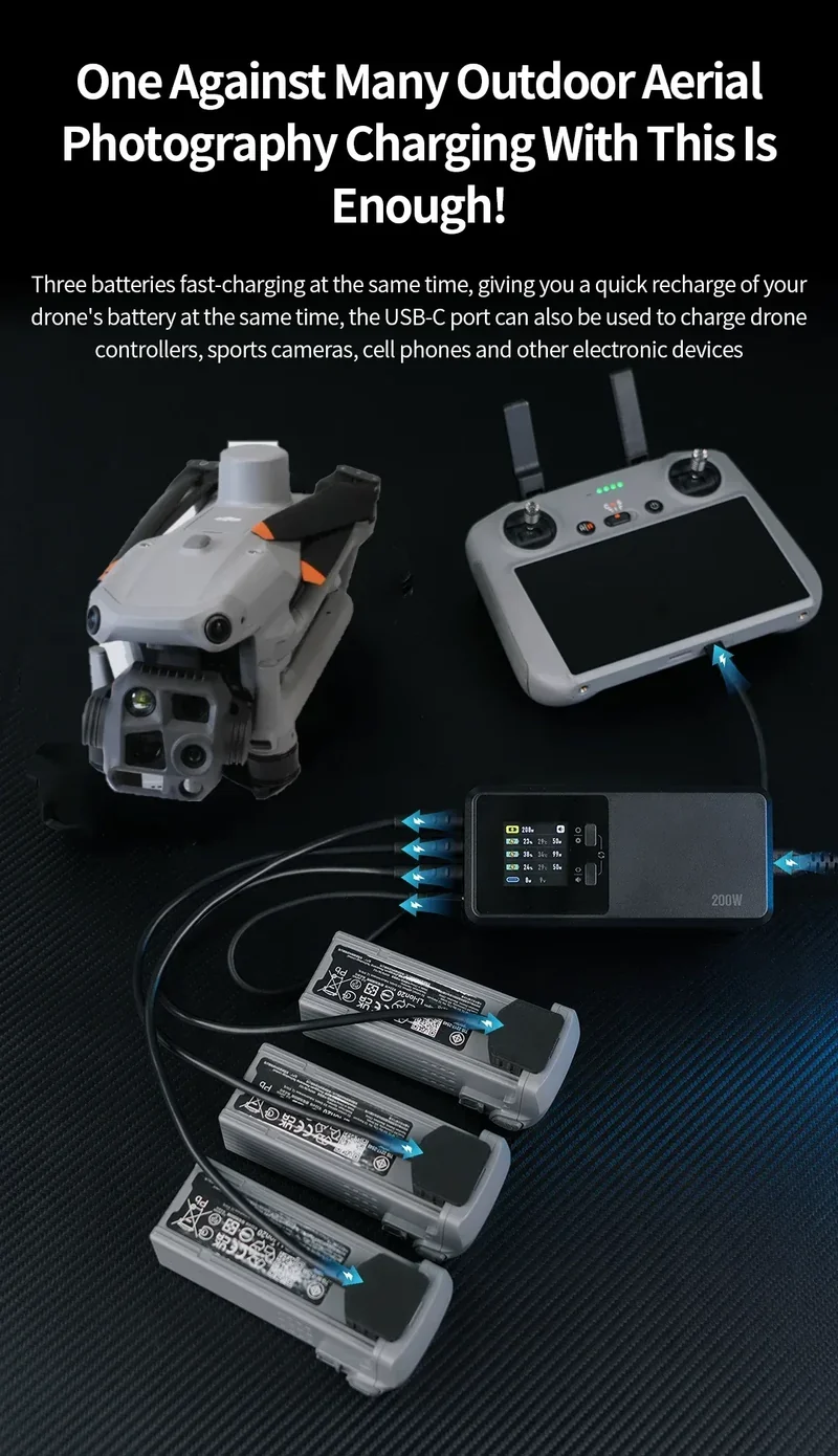 JHDDJI Matrice 4T/4E Battery Charger 200W Butler three-channel smart charger can charge 3 batteries at the same time