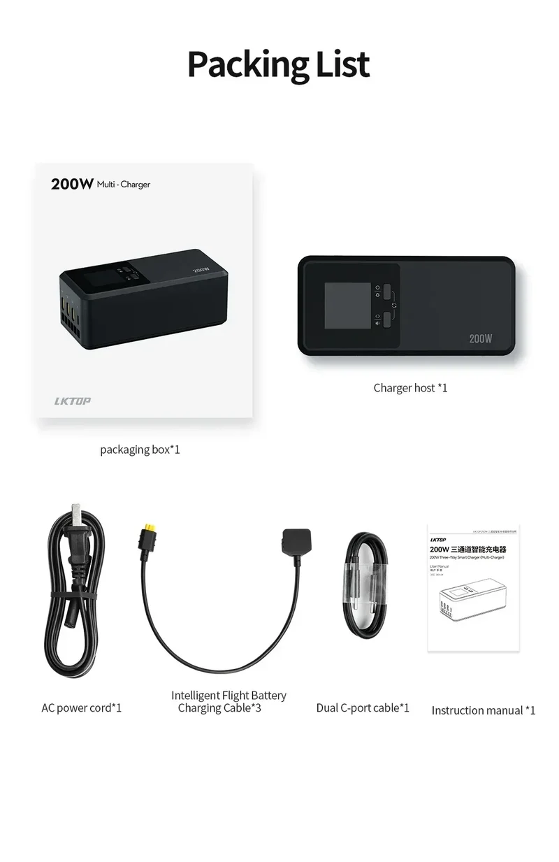 JHDDJI Matrice 4T/4E Battery Charger 200W Butler three-channel smart charger can charge 3 batteries at the same time