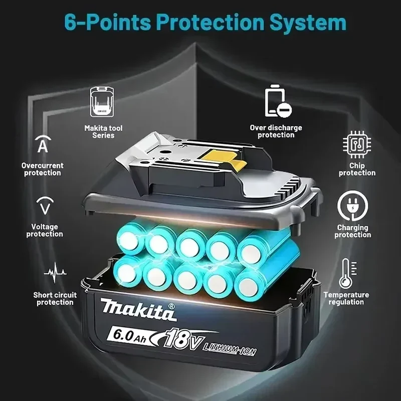 100% Original Makita 18V Battery 18V 6Ah Replacement Battery for Makita BL1860B BL1850 BL1840 BL1830 Li-ion Power Tool Battery