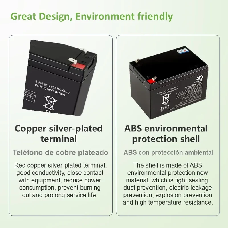 Rechargeable 6V/12V Battery 5Ah/7Ah/8Ah/12Ah Long-lasting Lead-acid Battery for Children's Car,Security Alarm,Sprayer,UPS