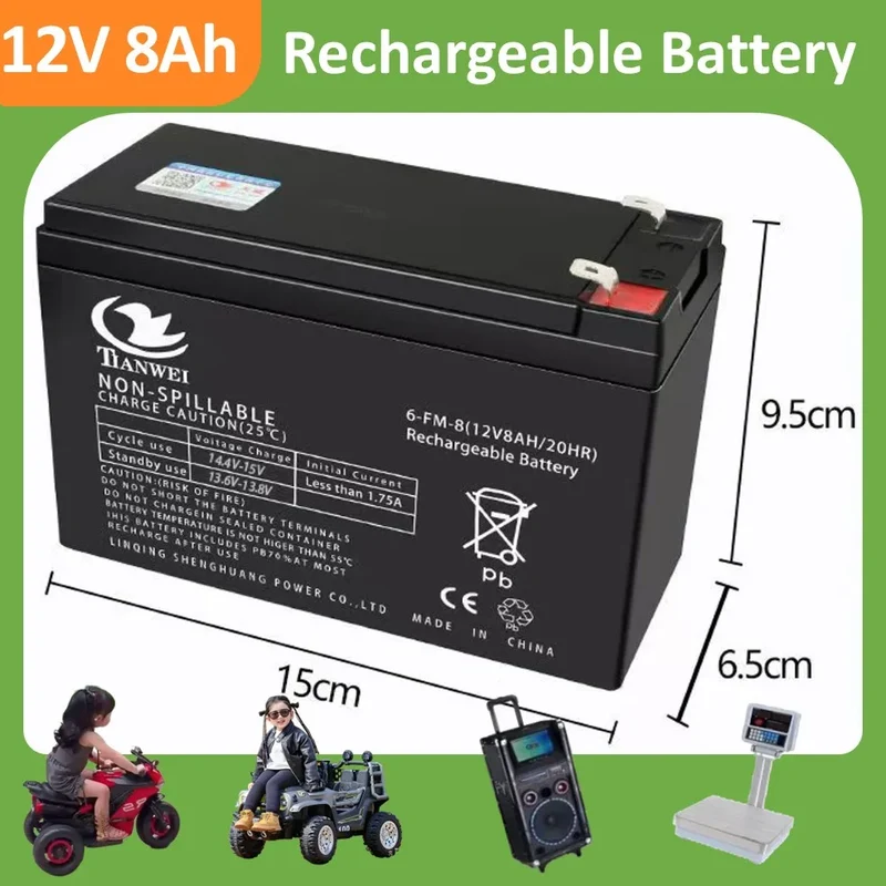 Rechargeable 6V/12V Battery 5Ah/7Ah/8Ah/12Ah Long-lasting Lead-acid Battery for Children's Car,Security Alarm,Sprayer,UPS