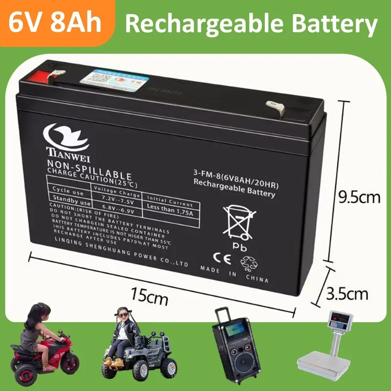 Rechargeable 6V/12V Battery 5Ah/7Ah/8Ah/12Ah Long-lasting Lead-acid Battery for Children's Car,Security Alarm,Sprayer,UPS