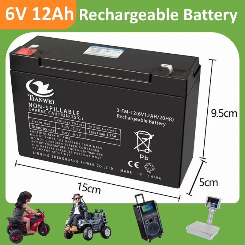 Rechargeable 6V/12V Battery 5Ah/7Ah/8Ah/12Ah Long-lasting Lead-acid Battery for Children's Car,Security Alarm,Sprayer,UPS