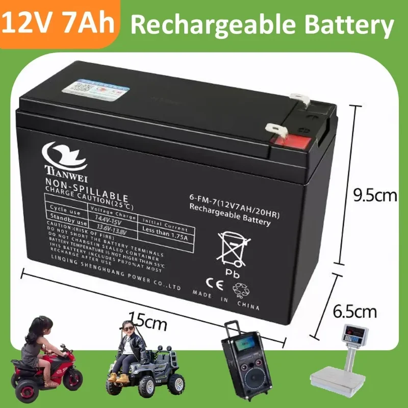 Rechargeable 6V/12V Battery 5Ah/7Ah/8Ah/12Ah Long-lasting Lead-acid Battery for Children's Car,Security Alarm,Sprayer,UPS
