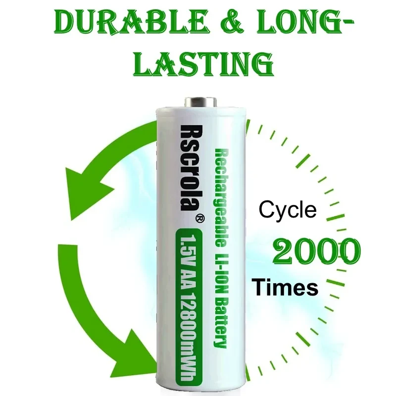 Rechargeable Lithium Battery AA 12800mWh Long-Lasting AA Rechargeable Batteries with Charger for Remote Controller Toys Doorbell