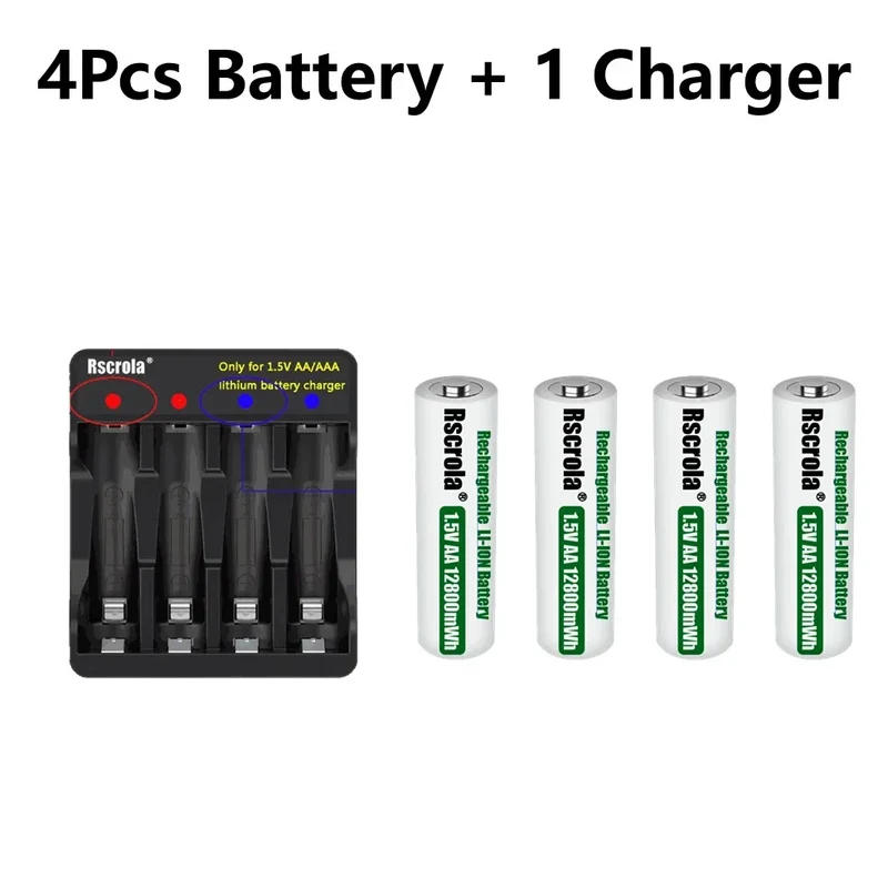 Rechargeable Lithium Battery AA 12800mWh Long-Lasting AA Rechargeable Batteries with Charger for Remote Controller Toys Doorbell