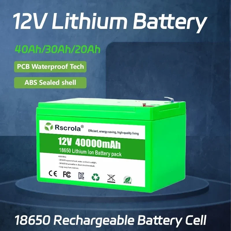 Rscrola 12V Lithium Battery, 40Ah Rechargeable 12V Batteries with Charger, for Sprayer,Children's Toy Car, Electric Blower,Scale
