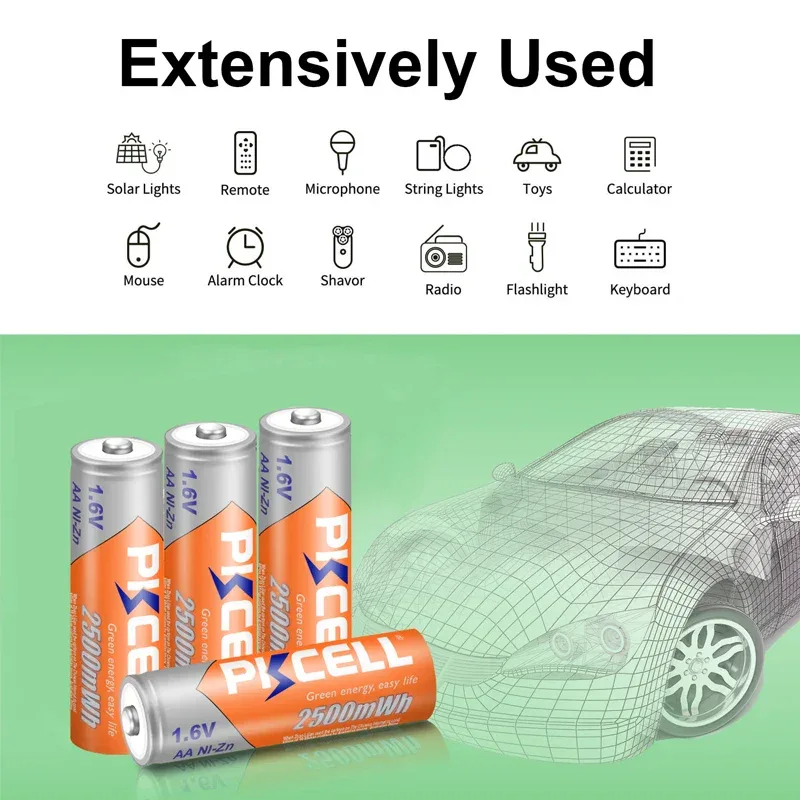 8pcs/lot PKCELL AA Battery Ni-Zn 1.6V 2500mWh Nickel-Zinc AA Rechargeable Battery Batteries Baterias For Flashlight toy camera