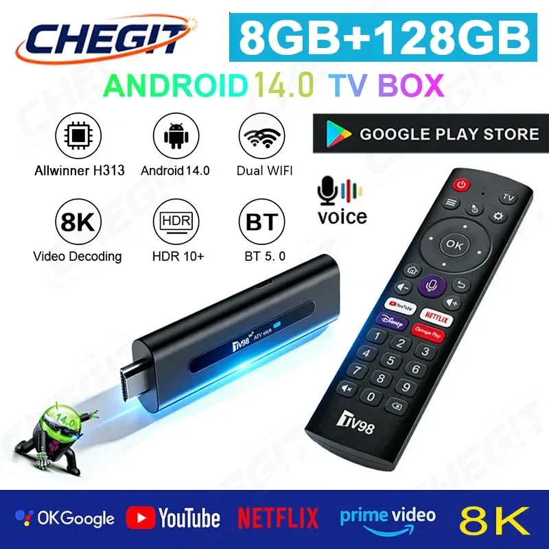Android TV Stick Set Top Box 8K Dual WiFi 6 Quad Core BT5.0 HDR+10 Google Assistant for Netflix YouTube iptv H313 Media Player