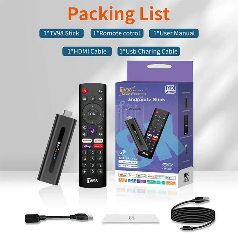 Android TV Stick Set Top Box 8K Dual WiFi 6 Quad Core BT5.0 HDR+10 Google Assistant for Netflix YouTube iptv H313 Media Player
