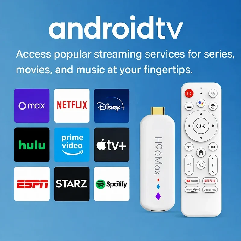 H96 Max S905L TV Stick Android14 Quad Core BT5.0 4K@60fps 2.4G&5G Wifi6 2GB 16GB Google Voice Assistant Media Player AI TV Stick