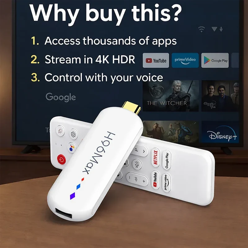 H96 Max S905L TV Stick Android14 Quad Core BT5.0 4K@60fps 2.4G&5G Wifi6 2GB 16GB Google Voice Assistant Media Player AI TV Stick