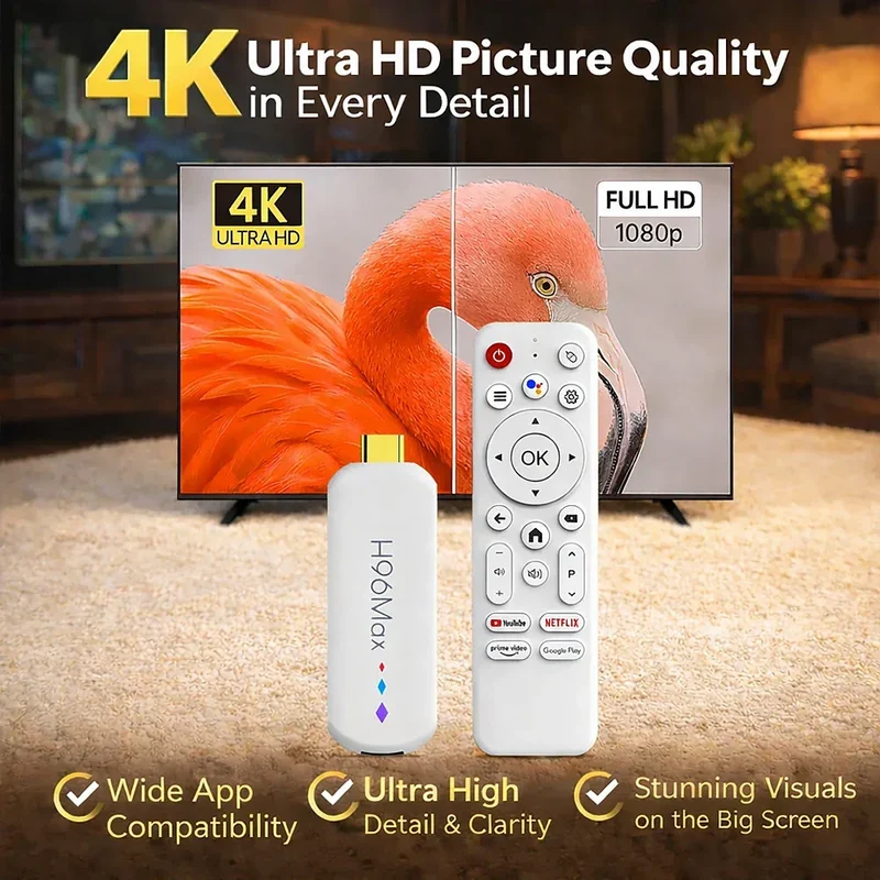 H96 Max S905L TV Stick Android14 Quad Core BT5.0 4K@60fps 2.4G&5G Wifi6 2GB 16GB Google Voice Assistant Media Player AI TV Stick