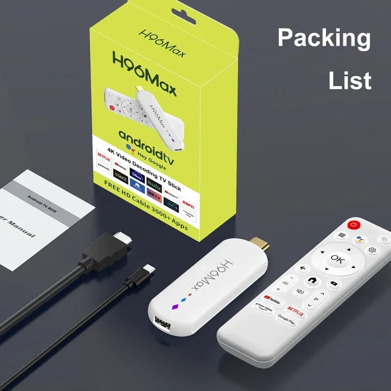 H96 Max S905L TV Stick Android14 Quad Core BT5.0 4K@60fps 2.4G&5G Wifi6 2GB 16GB Google Voice Assistant Media Player AI TV Stick