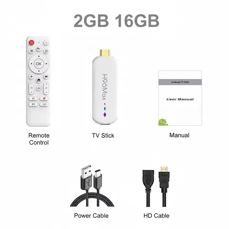 H96 Max S905L TV Stick Android14 Quad Core BT5.0 4K@60fps 2.4G&5G Wifi6 2GB 16GB Google Voice Assistant Media Player AI TV Stick