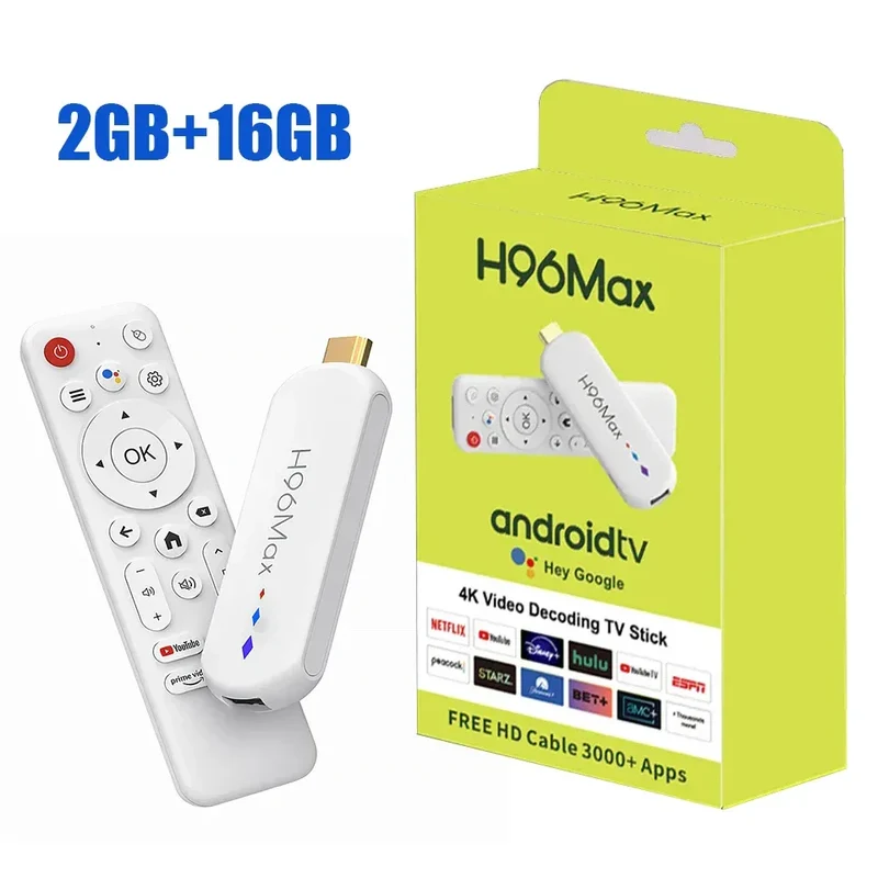 H96 Max S905L TV Stick Android14 Quad Core BT5.0 4K@60fps 2.4G&5G Wifi6 2GB 16GB Google Voice Assistant Media Player AI TV Stick