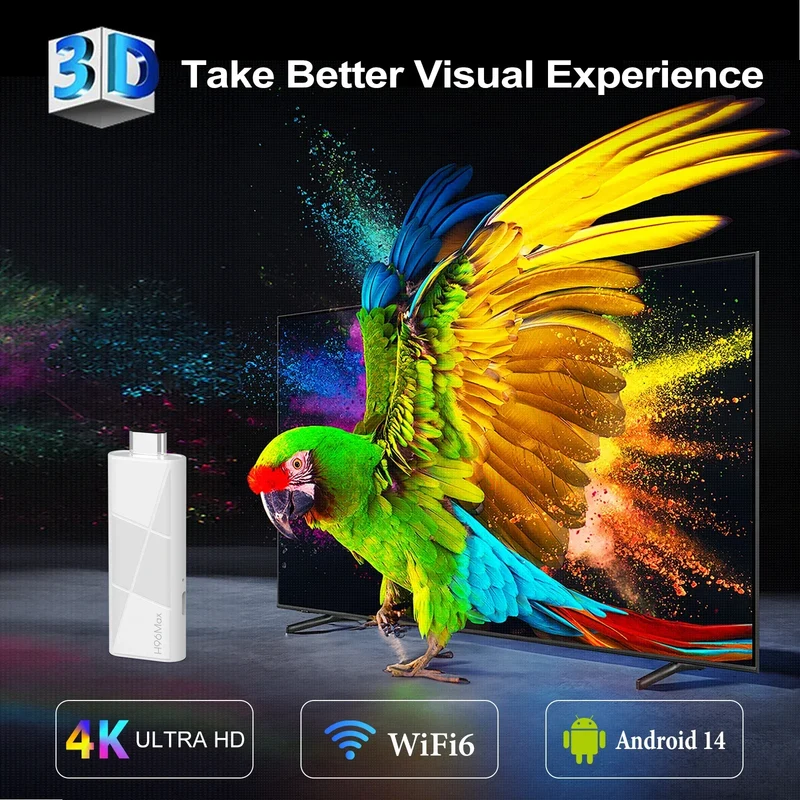 H96 MAX RK3518 Stick mini TV Box Android14.0 Wifi6 BT5.4 4KHD Dongle 100M Ethernet Google Voice Assistant Media Player TV Stick
