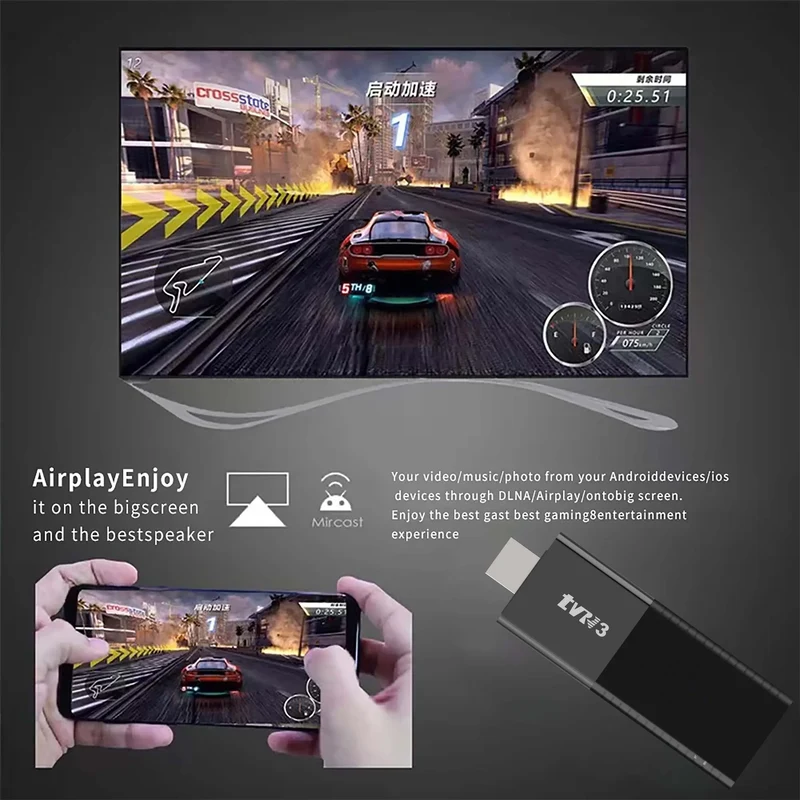 TVR3 HDMI TV Stick Android 15 2.4G&5G Dual Wi-Fi Allwinner H313 1G 8G Quad Core Smart TV Box Streaming Media Player Set-top Box