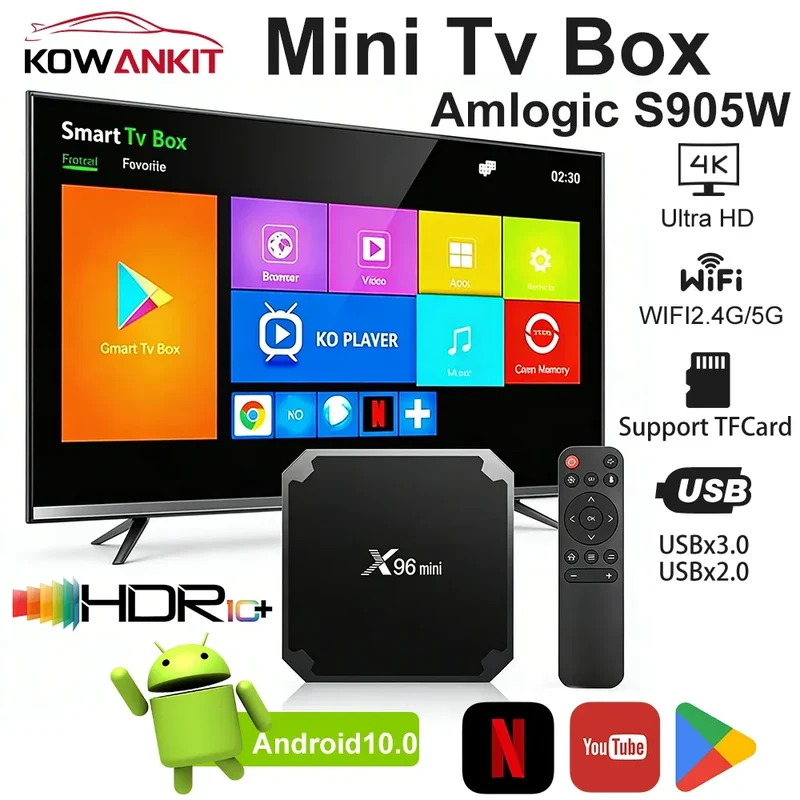 2026 4K UHD HDR10+ Smart Tv Box S905W Quad Core 4G WiFi TV Stick 1+8GB Android 10.0 X96 Mini Multimedia Player TV Box