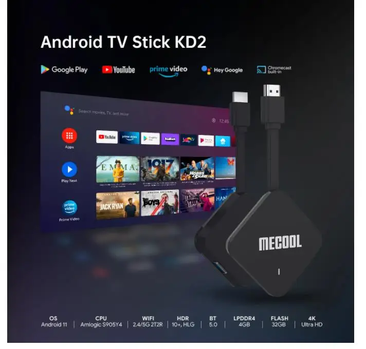 [Genuine]MECOOL ATV KD2 Best Global Version Amlogic S905Y4 TV Stick 4G 32G 4K Dual WIFI Google Certified TV Box BT5.0 PK KD3 KD5