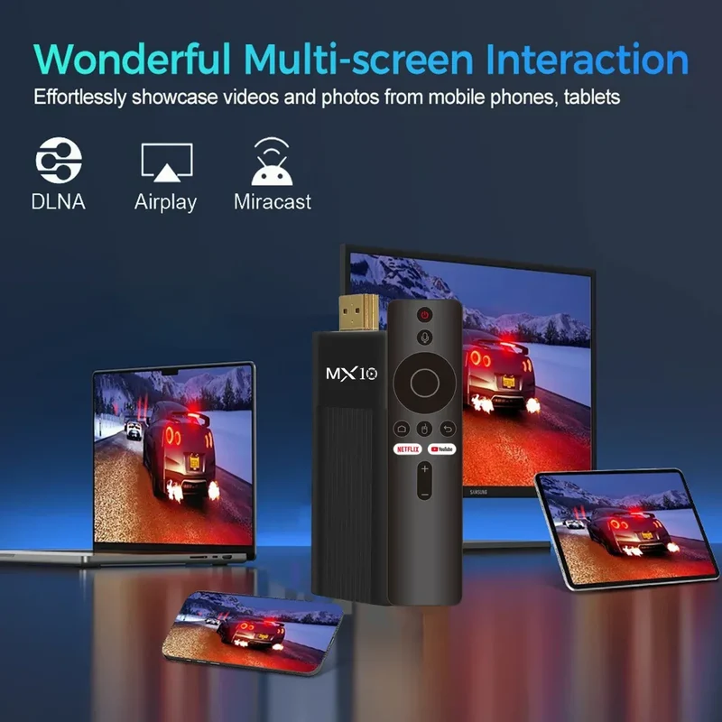 MX10-F3 Android TV Stick Ultra HD 4K H313 Quad Core 2.4G/5G Dual WiFi Portable Mini Home TVStreaming Media Player Stick for Home