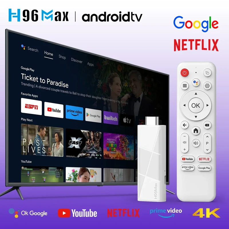 Android 14 ATV Smart TV Stick Support 4K Video 4K@60fps BT5.0 WiFi6 Rockchip RK3518 Quad Core Google Voice Remote Smart TV Box