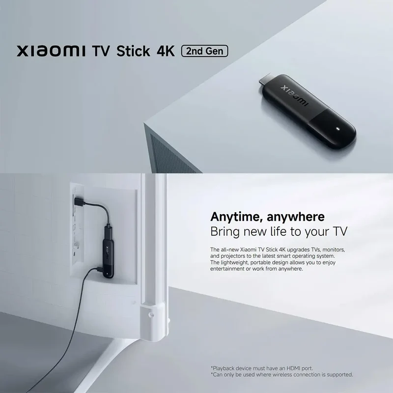 Xiaomi TV Stick 4K 2nd Gen, Portable Streaming Media, Netflix Dual-band WiFi 6 Google Assistant, BT5.2 Smart TV Dongle, 360° Bluetooth Voice Remote Control Google TV