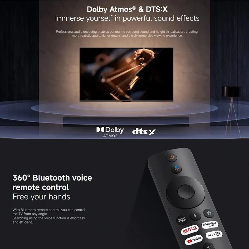 Xiaomi TV Stick 4K 2nd Gen, Portable Streaming Media, Netflix Dual-band WiFi 6 Google Assistant, BT5.2 Smart TV Dongle, 360° Bluetooth Voice Remote Control Google TV