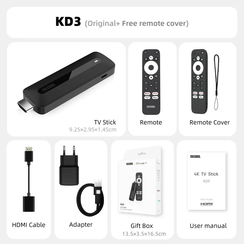 MECOOL KD3 Android 11 TV Stick with Dolby Audio 2+8G Google Certified Google TV Stream Media Receiver Stick Home Media Player