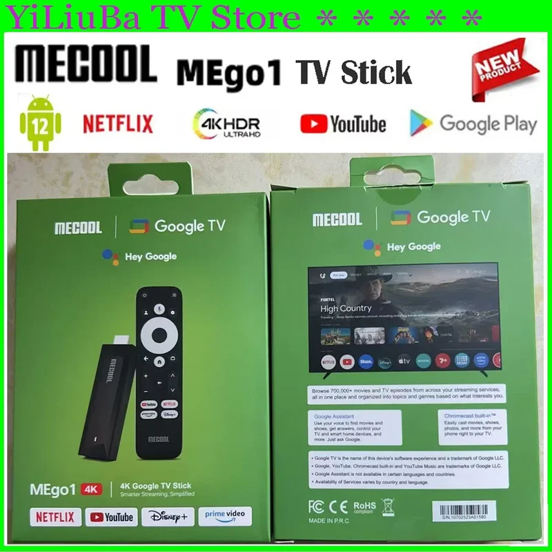 [Genuine] 2025 Newest Mini TV Stick MECOOL MEgo1 4K HDR 2GB+8GB 5G Built-in wifi LAN 100M Best Google Certified Netflix TV Stick