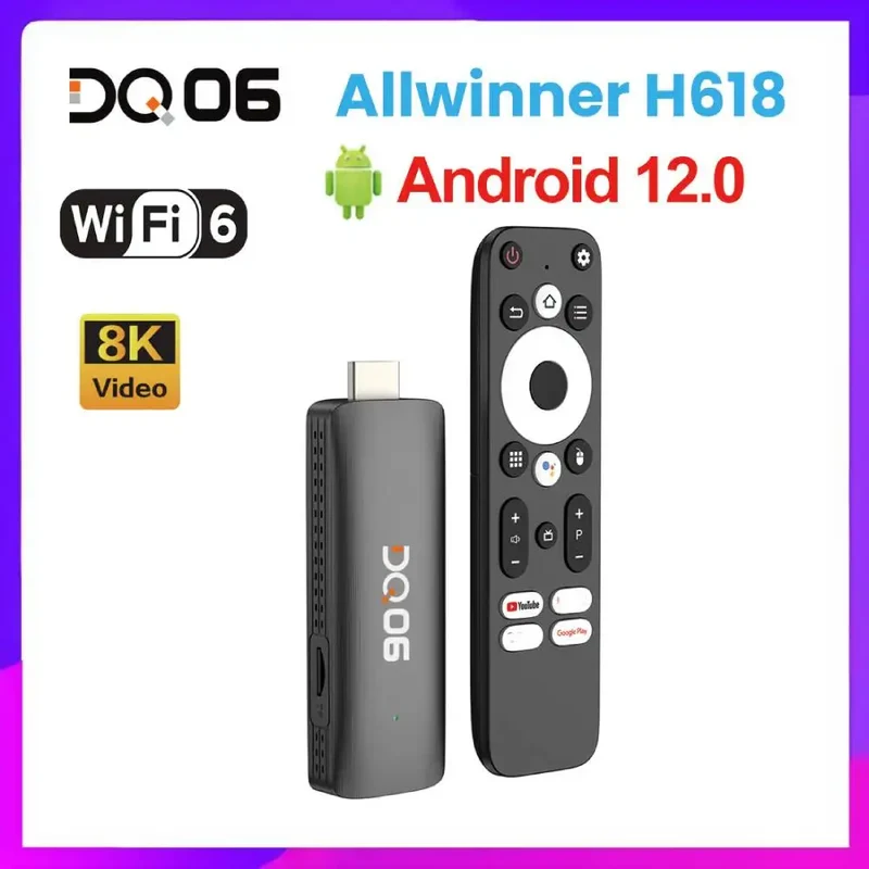 VONTAR Android 12 DQ06 ATV Mini TV Stick Allwinner H618 Quad Core 8K Video 4K@60fps Wifi6 Build in BT Voice Android 12.0 TV BOX