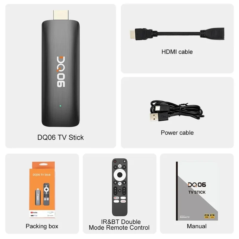 DQ06 ATV Mini TV Stick Android12 Allwinner H618 Quad Core Cortex A53 Support 8K Video 4K Wifi6 BT Remote TVBox Media player