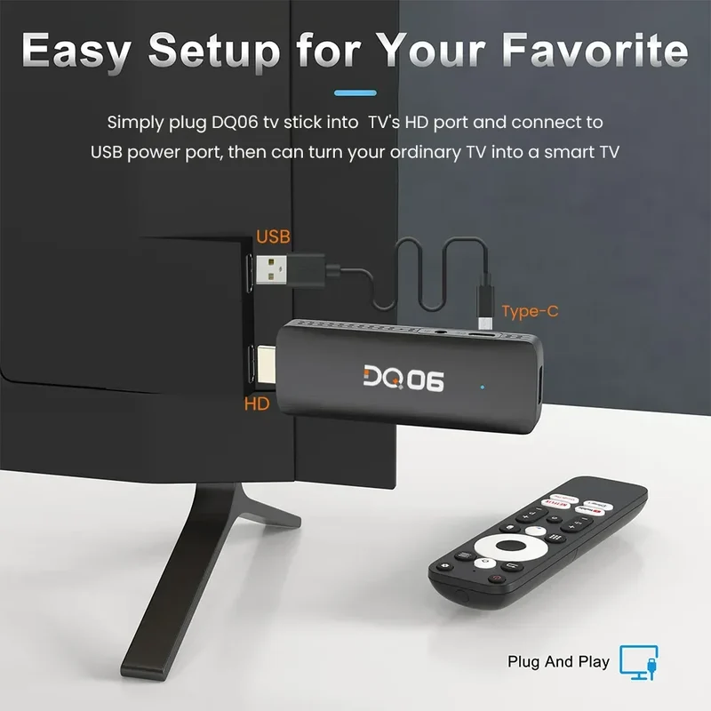 DQ06 ATV Mini TV Stick Android12 Allwinner H618 Quad Core Cortex A53 Support 8K Video 4K Wifi6 BT Remote TVBox Media player