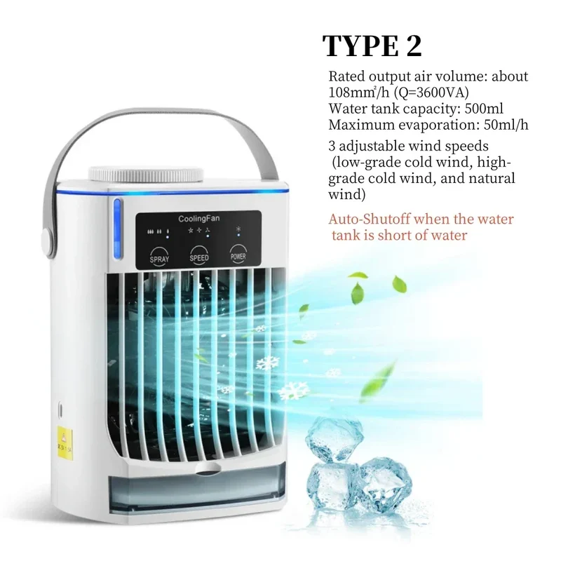 Small Space Air Conditioning for Home Rechargeable Portable Summer Desktop Air Cooler Spray Fan Moist Clean Air for Office Room