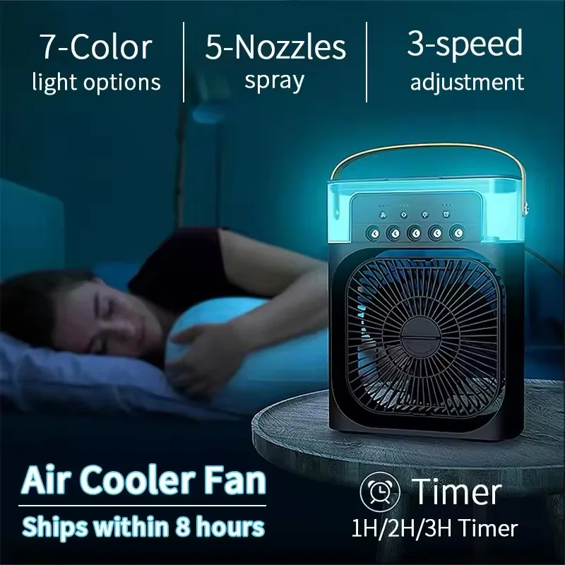 3-in-1 portable humidifying fan, mini USB air conditioning fan with LED night light function, water mist humidification, fun hom