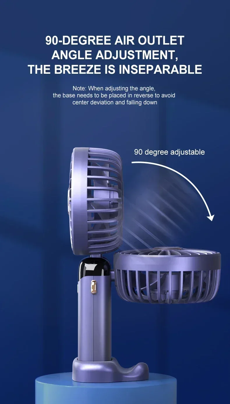 Portable Handheld Mini Fan 3000mAh Foldable Neck Hanging Fans 5 Speed Adjust USB Charge Fan with Phone Stand and Display Screen