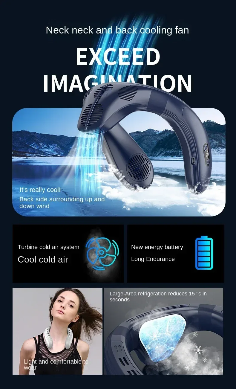 New Neck Air Conditioner Portable Neck Fan Rechargeable Semiconductor Cooling Bladeless Fan Outdoor Personal Fan Wearable Cooler