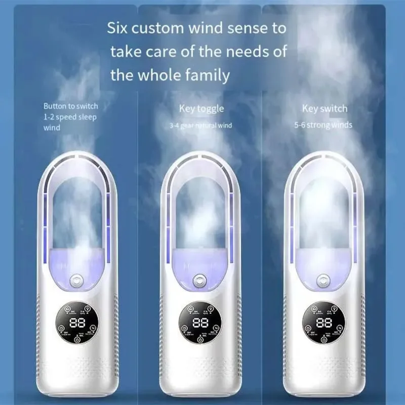 Bladeless Fan Air Cooler Portable Led Display Desktop Fanless Bladeless Cooler Cooling Six Gear Adjustable Fan Office Bedroom