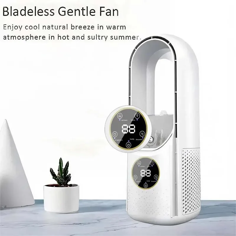 Bladeless Fan Air Cooler Portable Led Display Desktop Fanless Bladeless Cooler Cooling Six Gear Adjustable Fan Office Bedroom