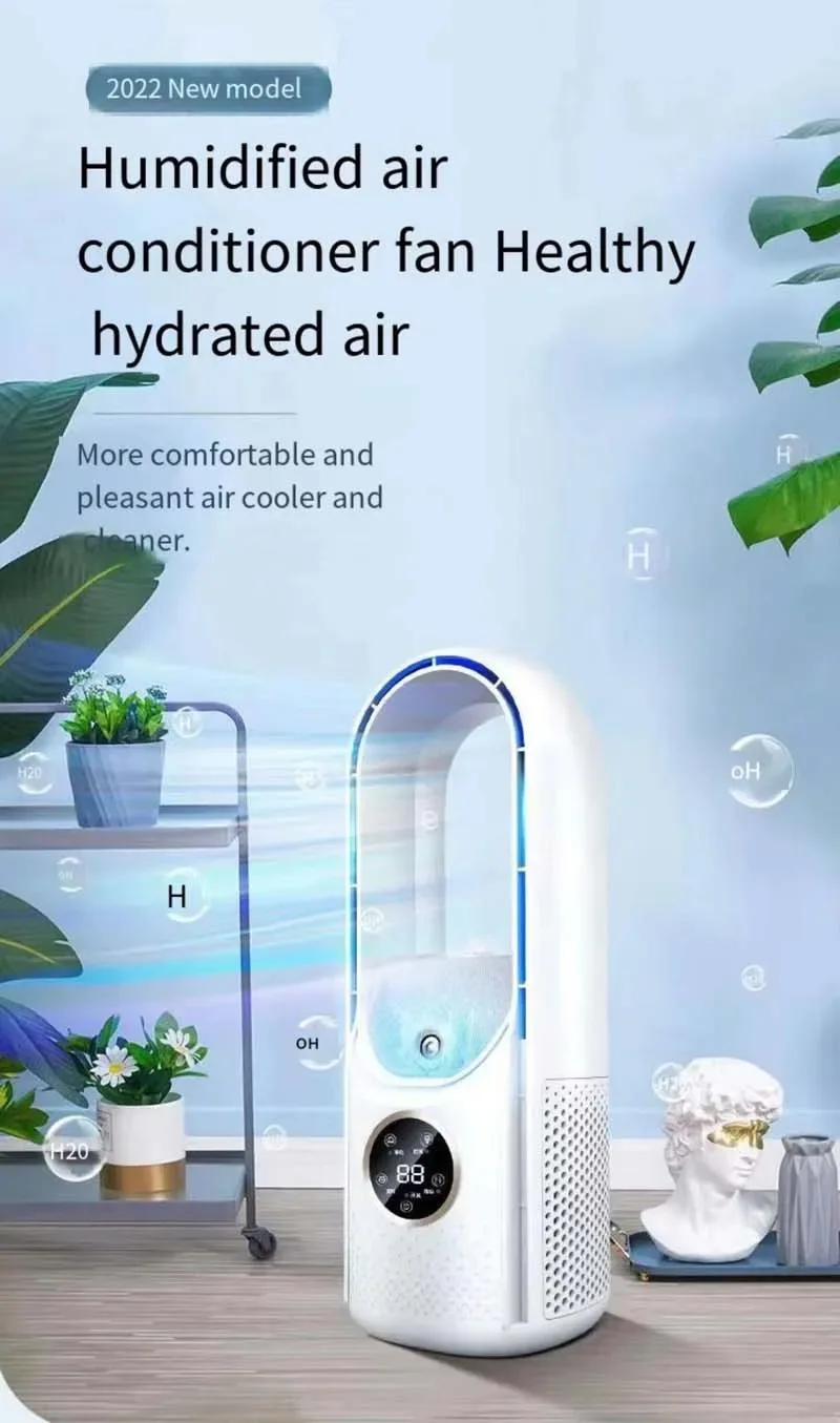 Bladeless Fan Air Cooler Portable Led Display Desktop Fanless Bladeless Cooler Cooling Six Gear Adjustable Fan Office Bedroom