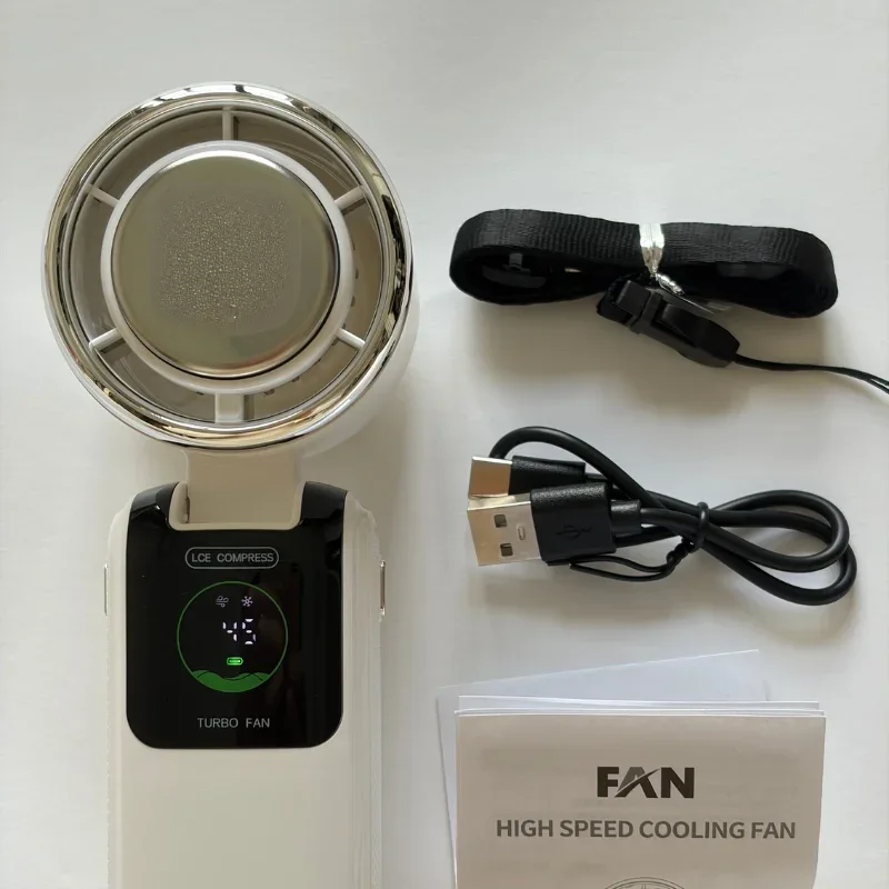 5-Speed Strong Cooling Mini Fan, Foldable & Neck Hanging - 9H Long Battery, Powerful Wind with LED for Office Outdoor Travel