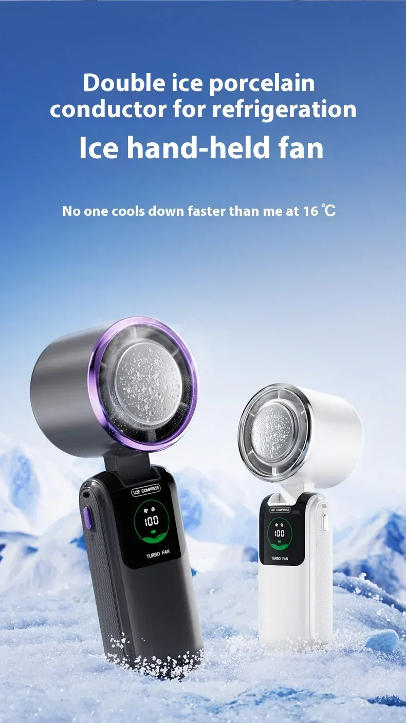5-Speed Strong Cooling Mini Fan, Foldable & Neck Hanging - 9H Long Battery, Powerful Wind with LED for Office Outdoor Travel