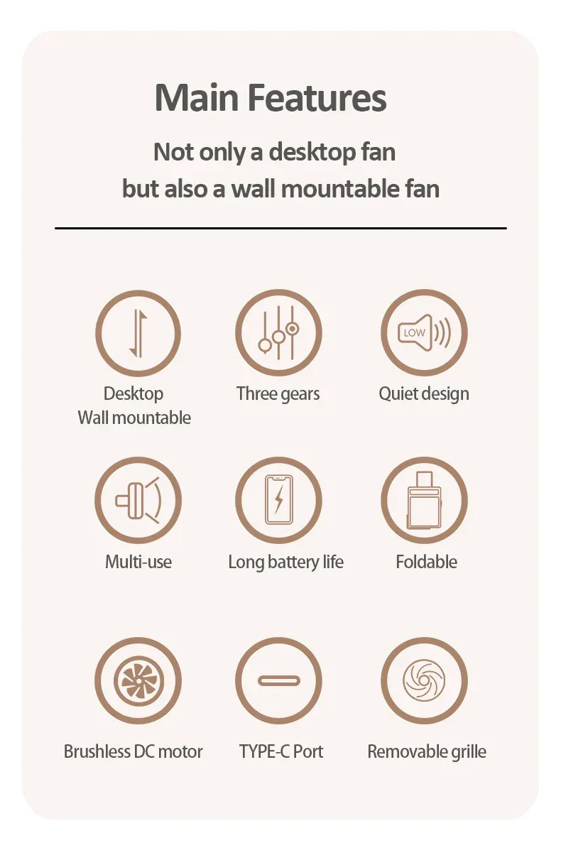 2024 Best Sellers 2IN1 Folding Desktop Fan Portable Air Conditioner Wall Mounted Fan Rechargeable With 3 Gears for Home Office