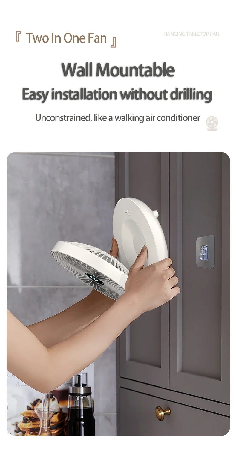 2024 Best Sellers 2IN1 Folding Desktop Fan Portable Air Conditioner Wall Mounted Fan Rechargeable With 3 Gears for Home Office