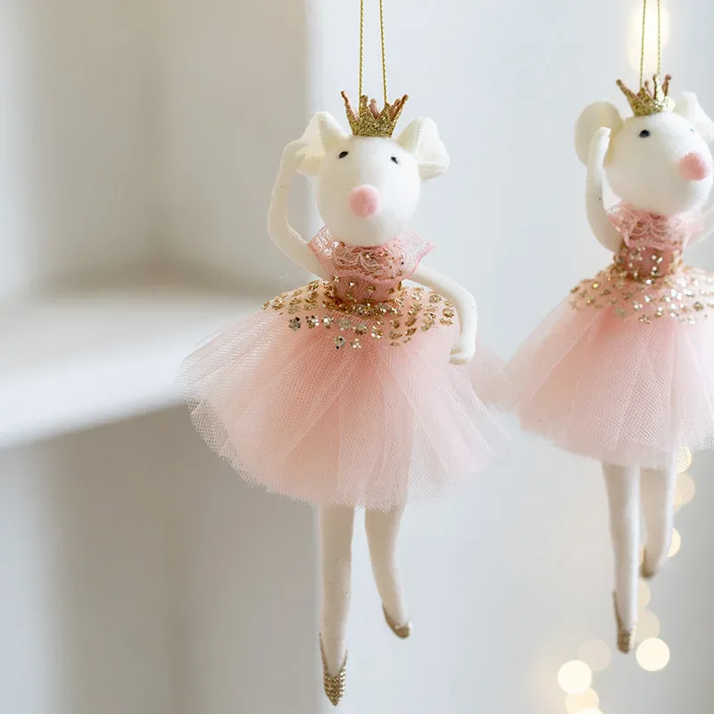 New Christmas Mouse Doll Pendant Girl Ballet Angel Christmas Tree Pendant Plush Hanging Xmas Decoration Charms New Year Gifts